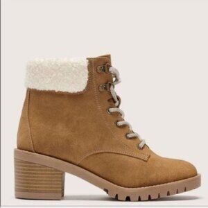 Addition Elle Women Brown Wide Combat Sherpa Trim Lace up Winter Boots Size 9W